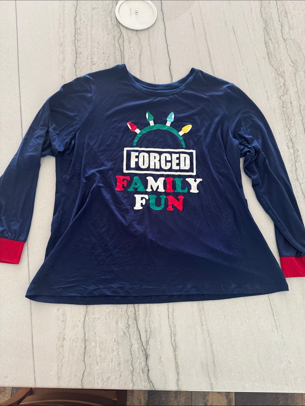 Holiday Time Navy Long-Sleeve Top with Festive Light Graphic